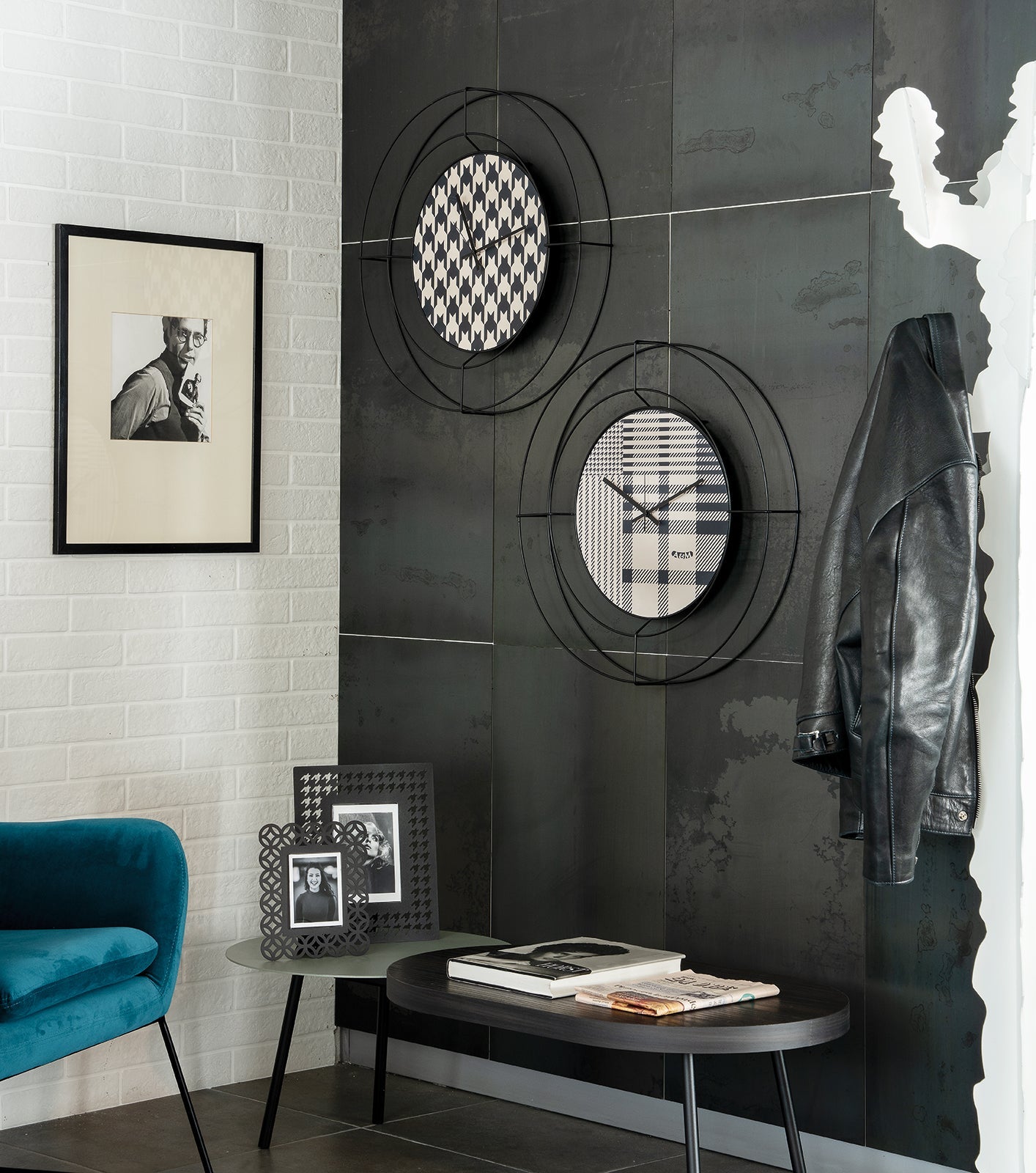 Arti & Mestieri - Orologio Da Parete Di Design Nudo Piccolo Pied De Poule Nero