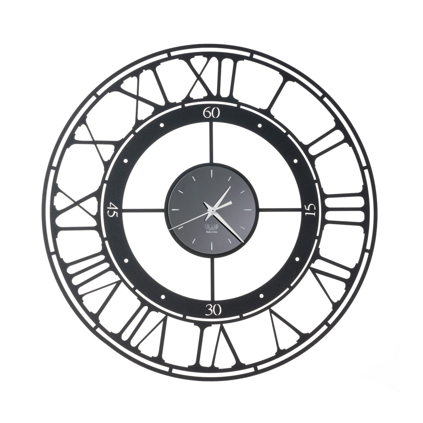 Arti & Mestieri orologio da parete Koros 51 nero ferro con quadrante specchiato e numeri romani