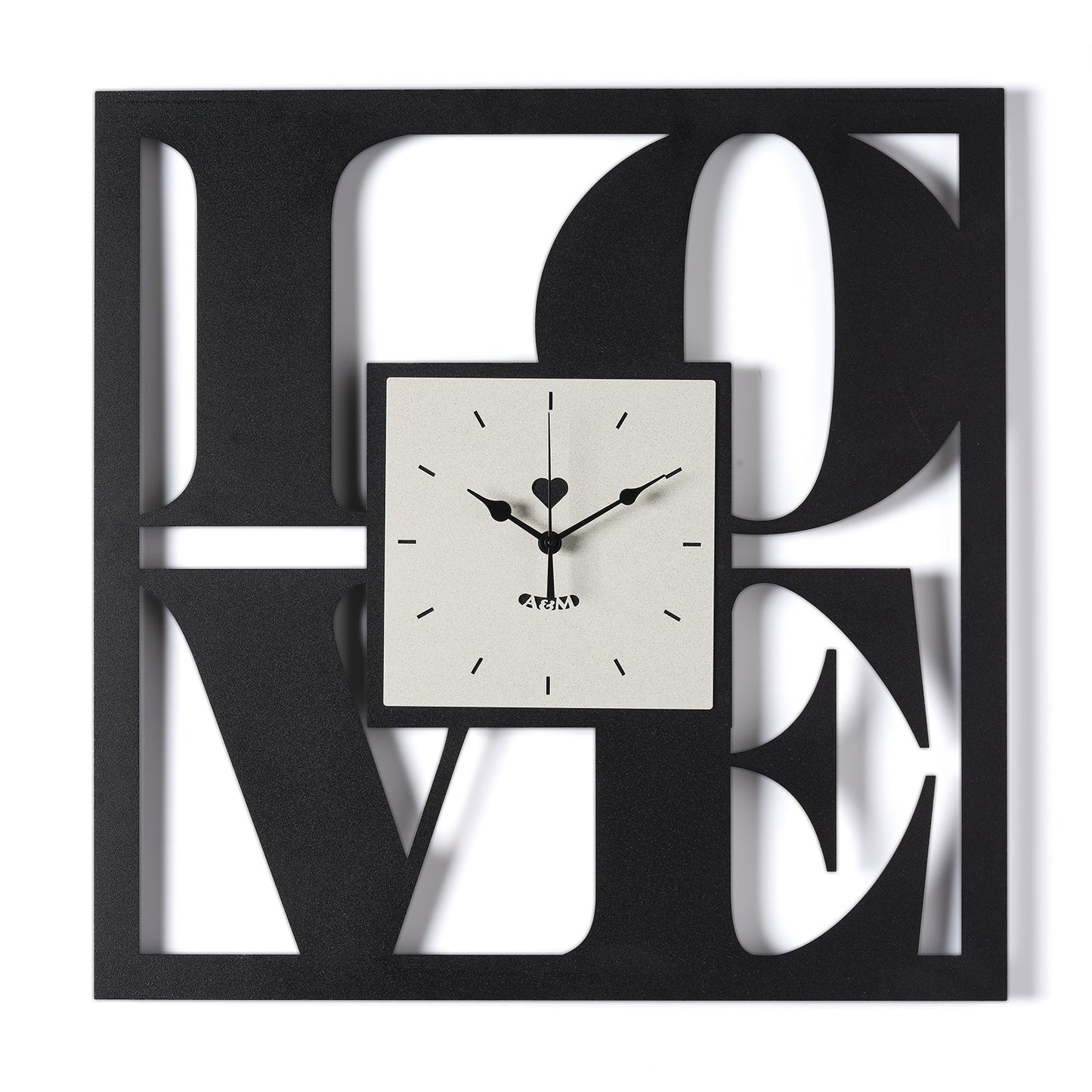 Arti & Mestieri orologio da parete Love nero avorio ferro traforato con scritta e simbolo cuore