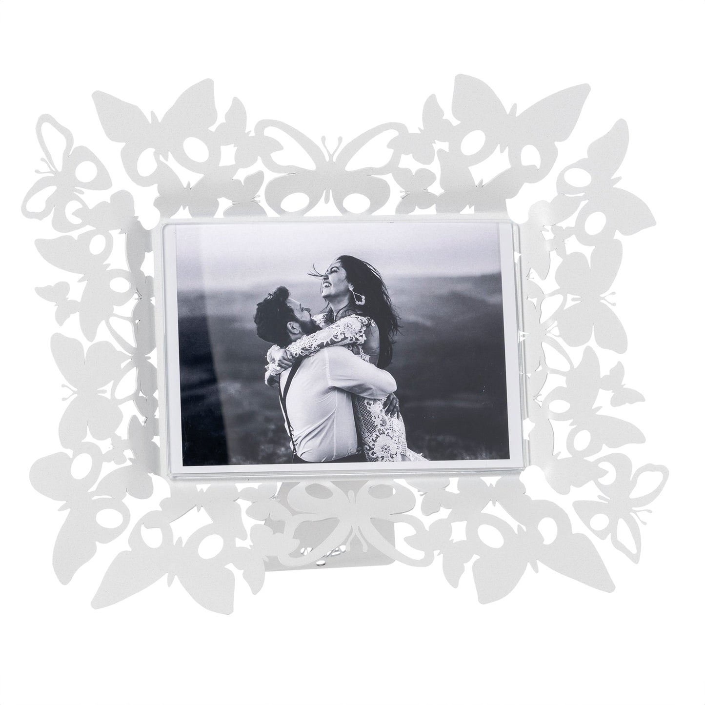 Arti & Mestieri portafoto Farfalloso orizzontale bianco marmo ferro lavorato artigianalmente con cornice di farfalle