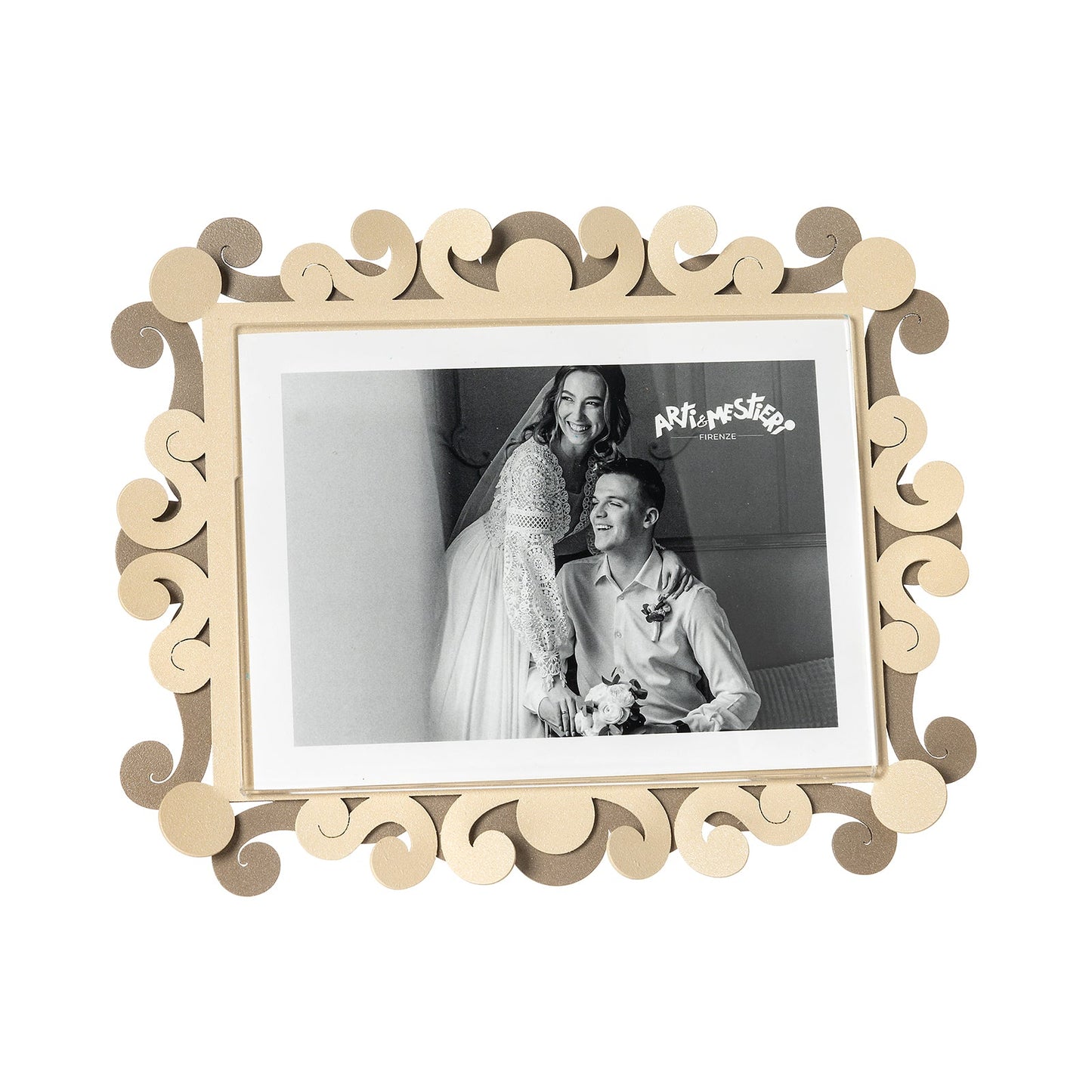 Arti & Mestieri Portafoto Koko grande orizzontale beige crema ferro e polimetilmetacrilato 25x20 cm
