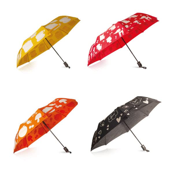 OMBRELLO CAMBIACOLORE SOTTO LA PIOGGIA DECORI ASSORTITI (cuore, labbra, gatto, coccinella, ranocchio)