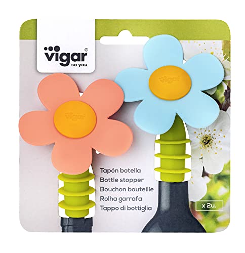 Vigar - Set of 2 Bottle Stoppers "Flower" Green
