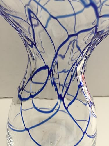 Vase à fleurs transparent générique avec applications de design abstrait en verre bleu h 30 cm diam 22 cm par SIA