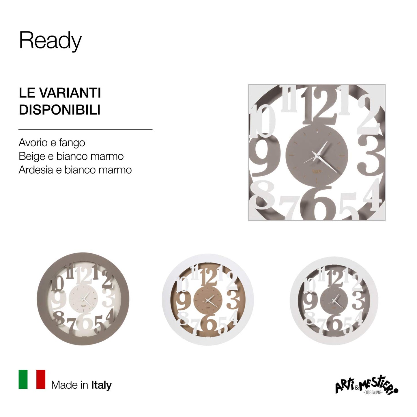 Arti & Mestieri - Orologio da Parete Avorio e Fango 50cm