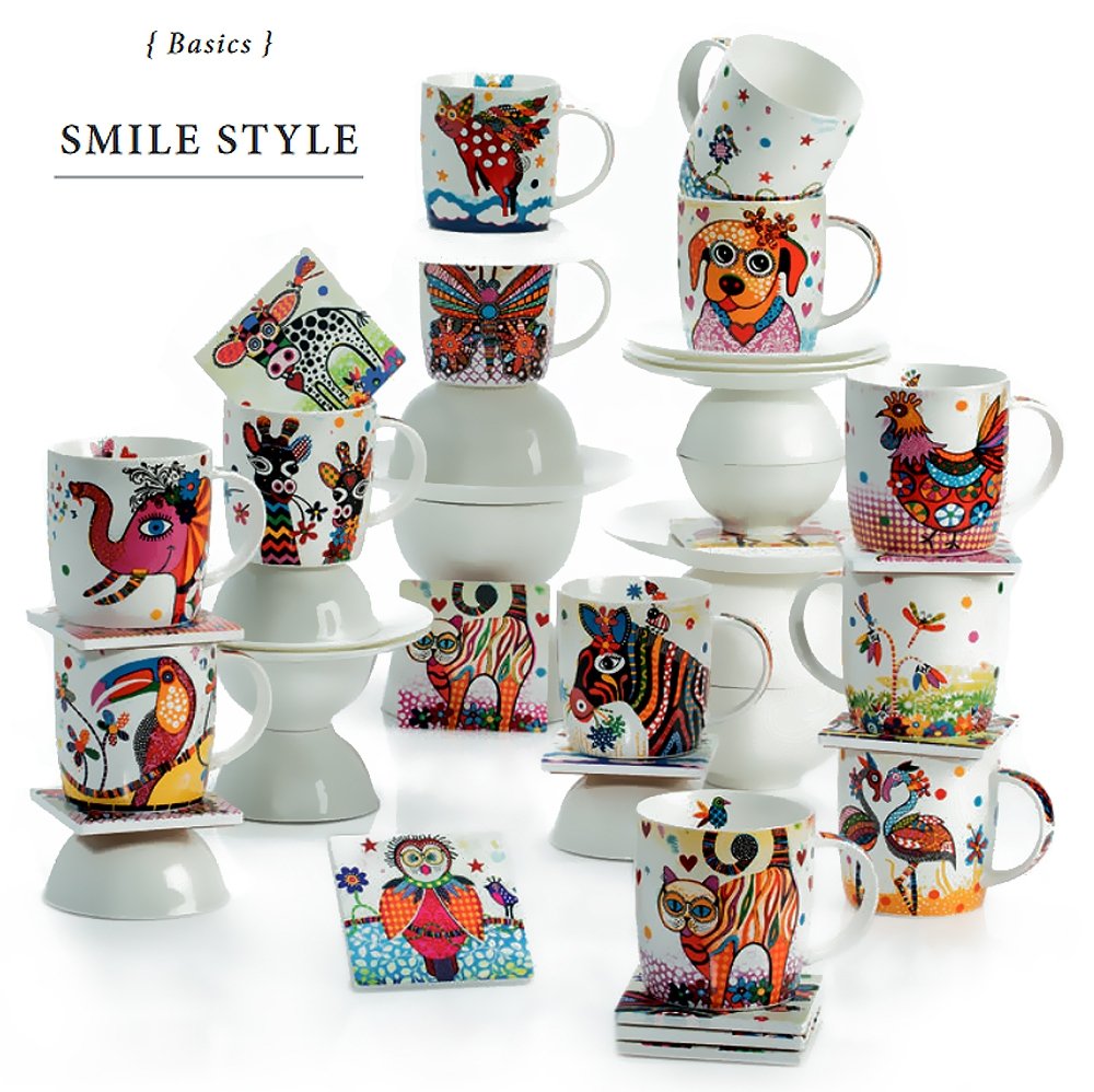 Maxwell & Williams - Sottobicchiere Gatto "Smile" 9x9 in Ceramica e Sughero