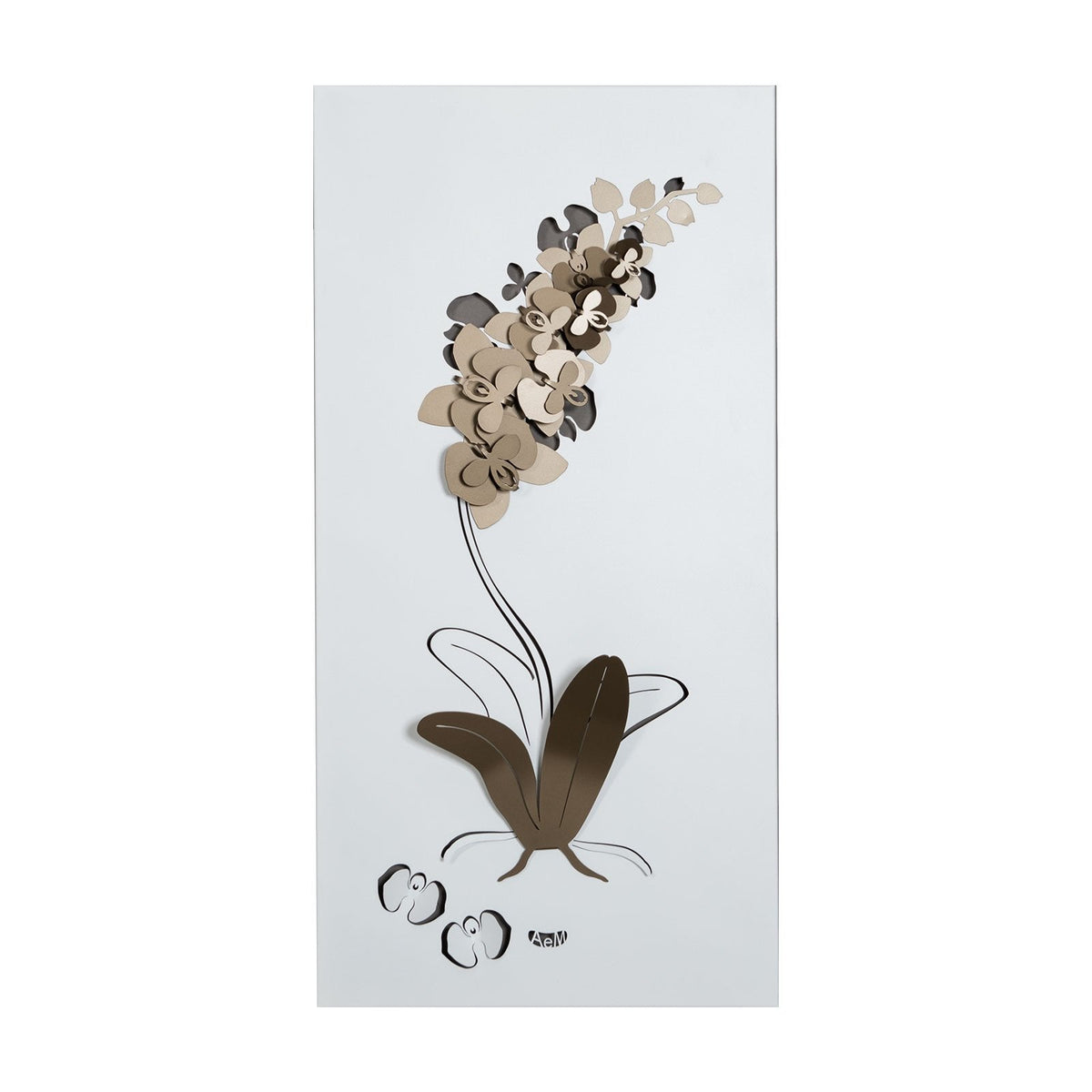 Arti & Mestieri pannello decorativo Orchidea bianco e bronzo in ferro lavorato artigianalmente