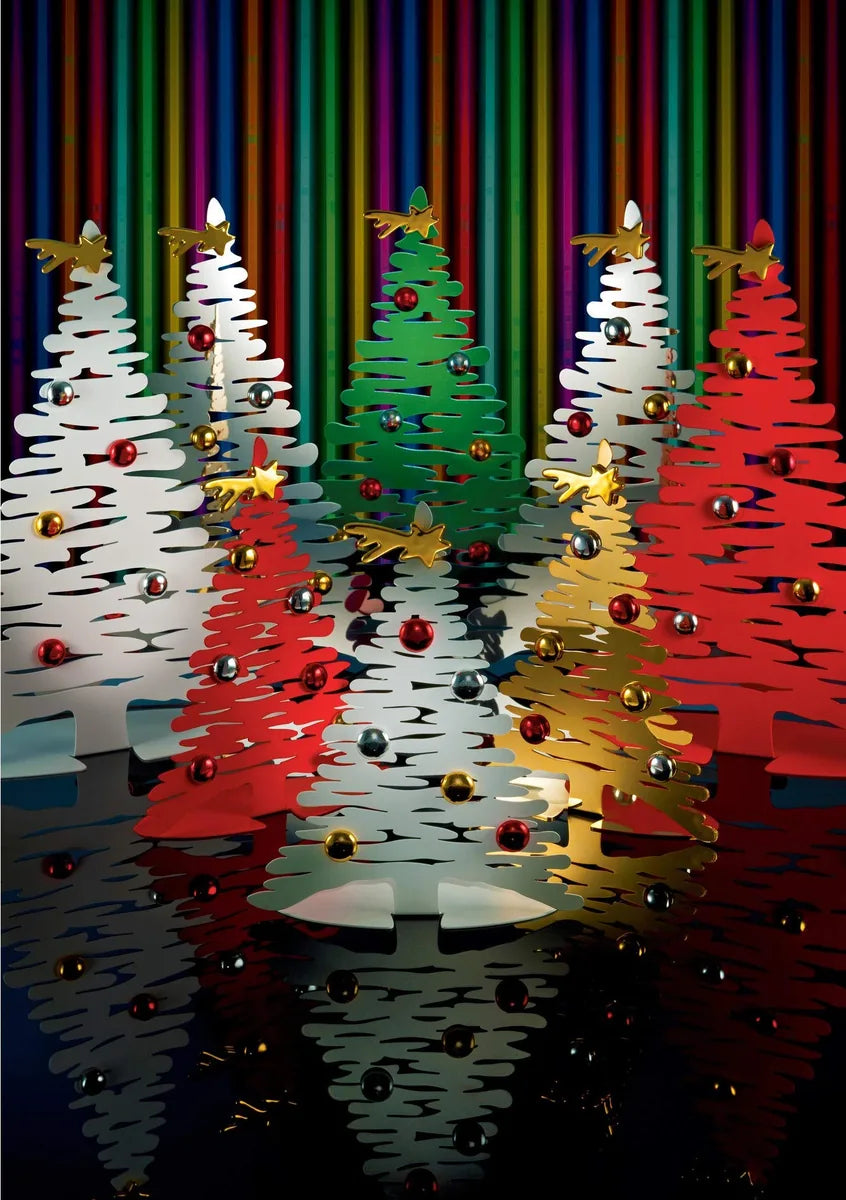 Alessi Albero di Natale in acciaio inossidabile, design Boucquillon & Maaoui, disponibile in acciaio lucido, bianco e rosso