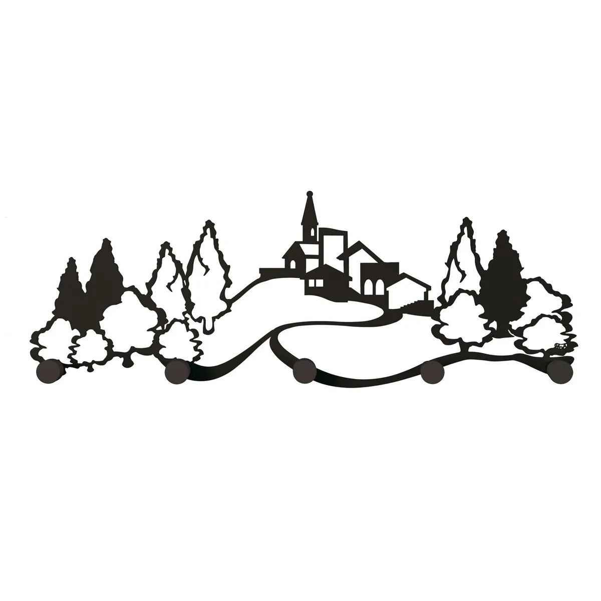 Arti & Mestieri appendiabiti a muro in ferro paesaggio collinare con alberi e edifici, design italiano