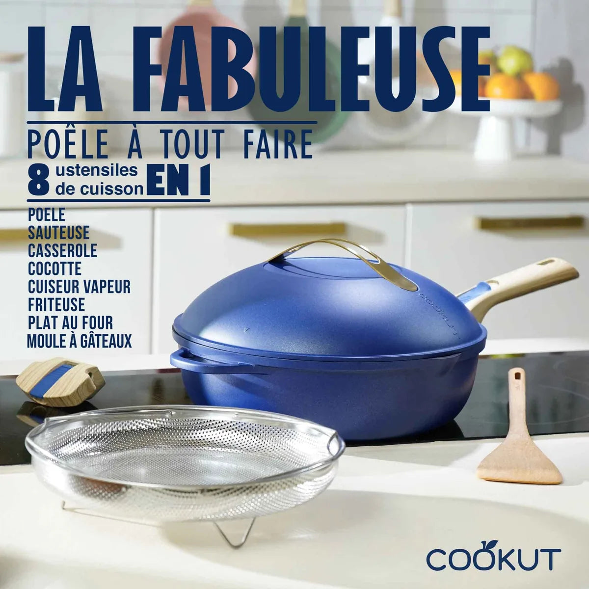 Cookut La Favolosa Padella 8-in-1 multifunzione nero 28cm in metallo riciclato con manici rimovibili