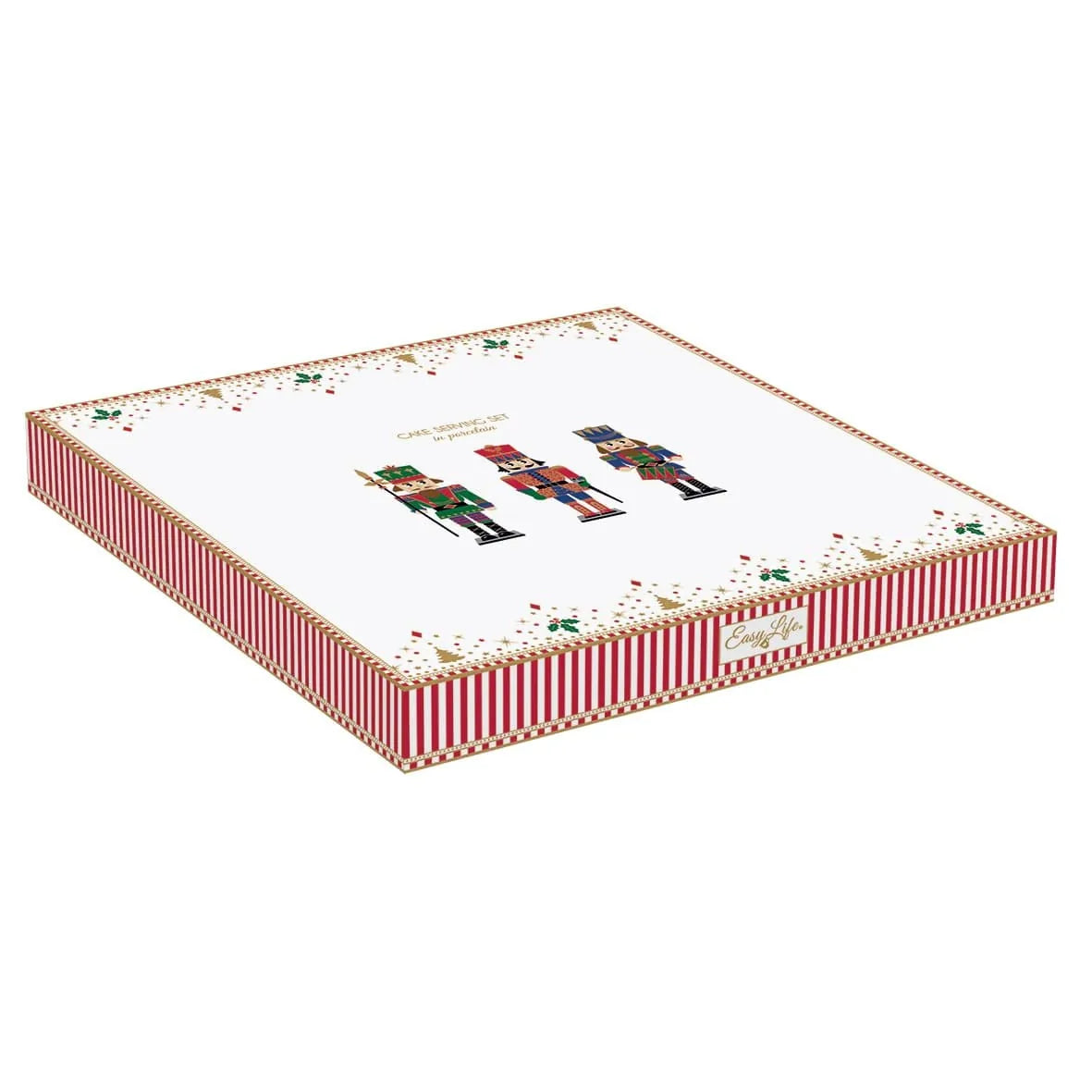Easy Life piatto torta Nutcracker in porcellana con paletta, decorazione natalizia oro