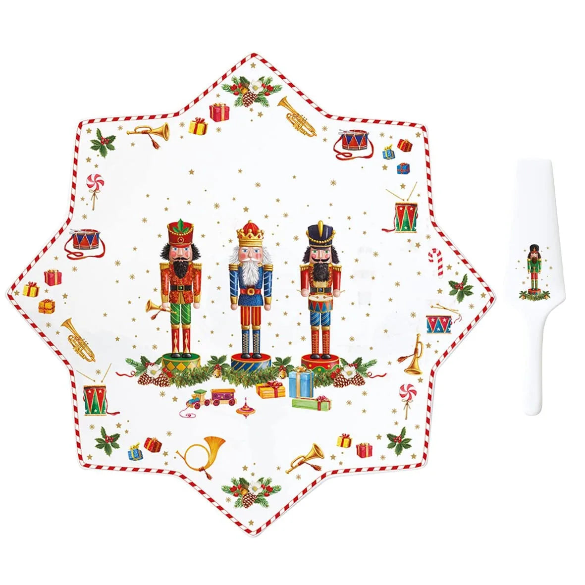 Easy Life set 4 ciotole natalizie a stella Vintage Nutcrackers in porcellana bianca con motivi schiaccianoci