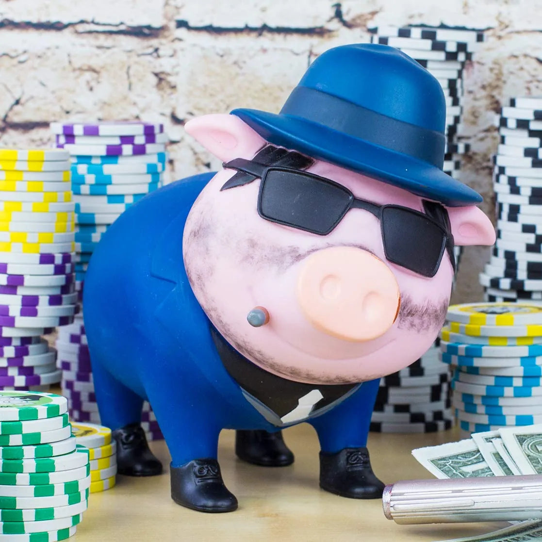 LiLaLu Salvadanaio Mafioso in ceramica, design divertente per appassionati di poker