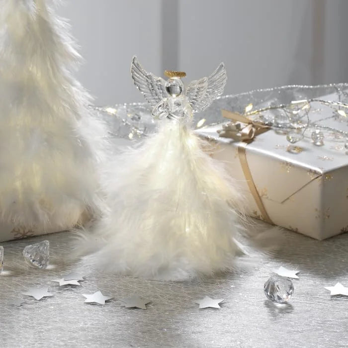 Mascagni Angelo di Natale in vetro con piume e LED 15cm - decorazione natalizia