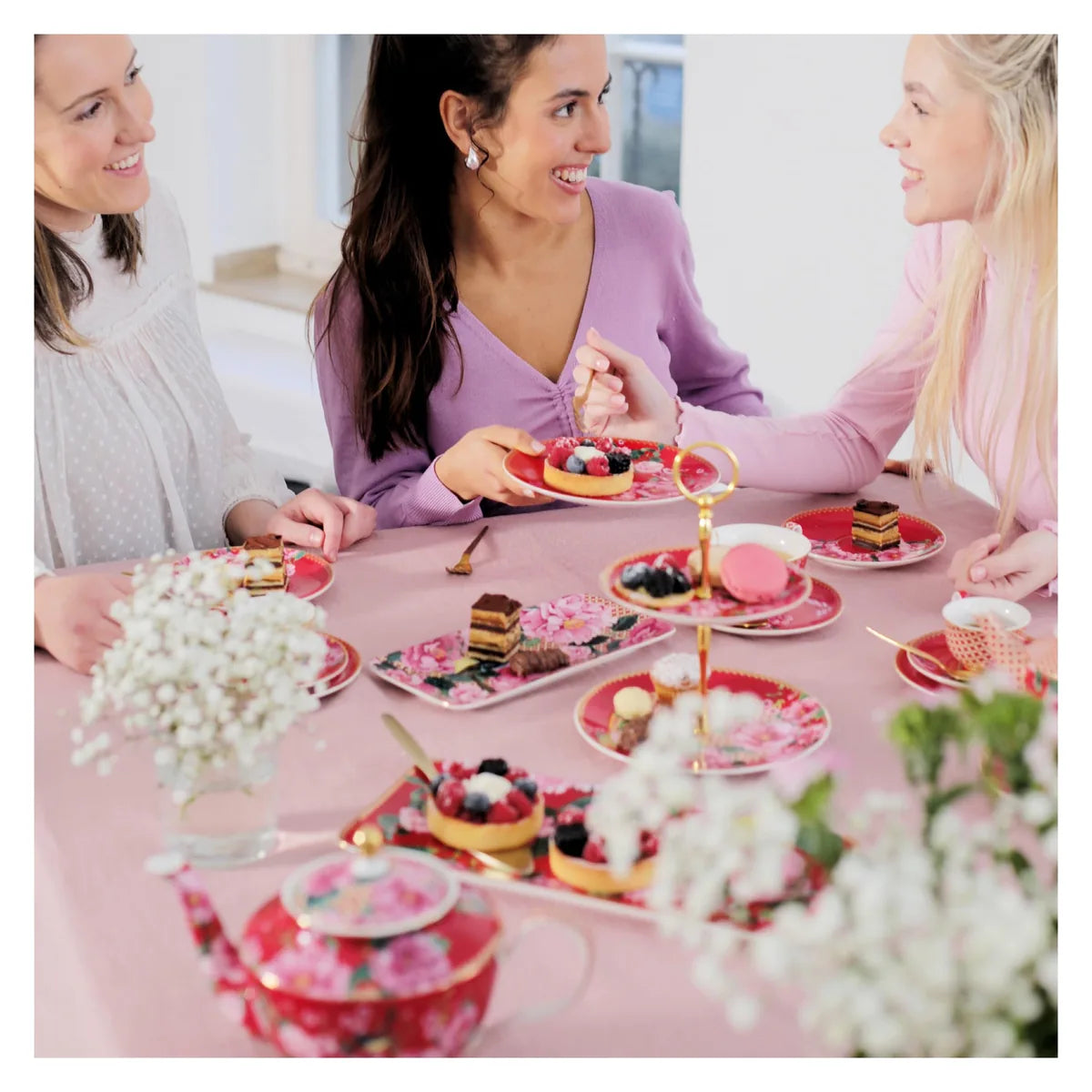 Maxwell & Williams Vassoio Rettangolare Silk Road ceramica rosso ciliegia 33x15,5 cm