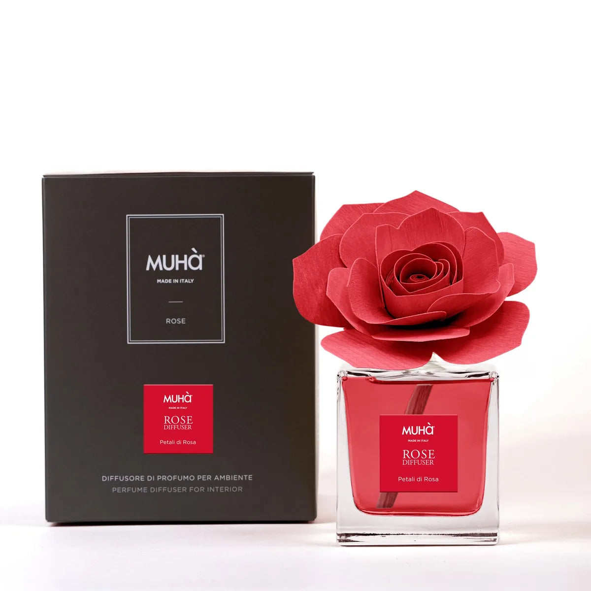 Muhà Diffusore Profumo Petali di Rosa 100ml vetro e legno - fragranza floreale