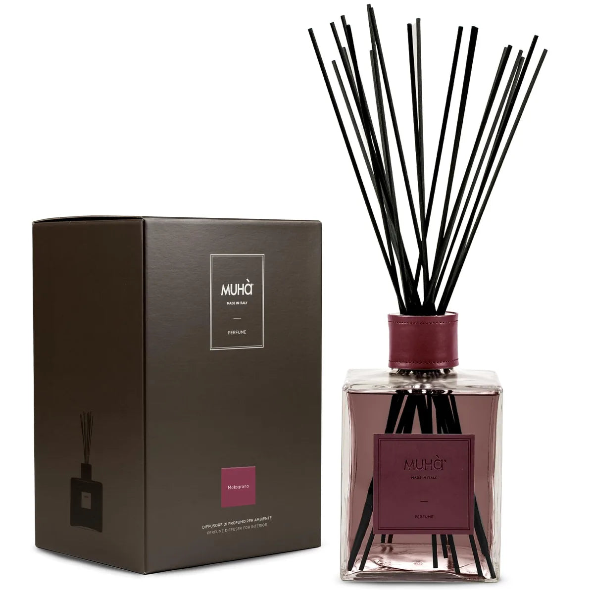 Muhà diffusore profumo ambiente in vetro con bastoncini, fragranza cedro bergamotto, design geometrico lineare