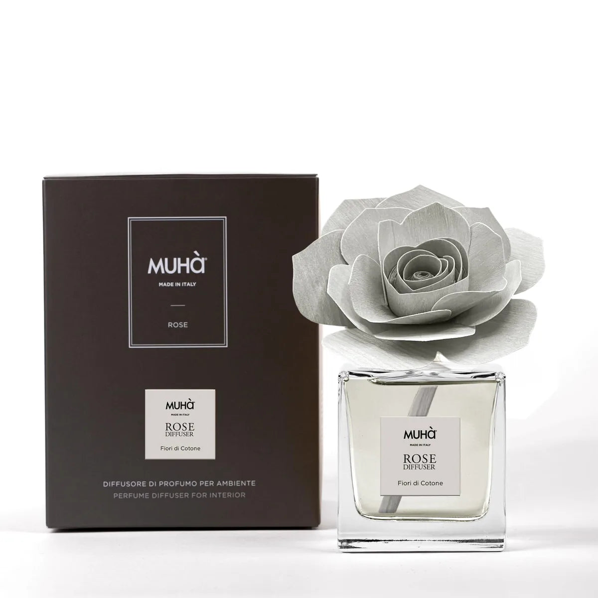 Muhà diffusore profumo Fiori di Cotone vetro e legno betulla naturale rosa