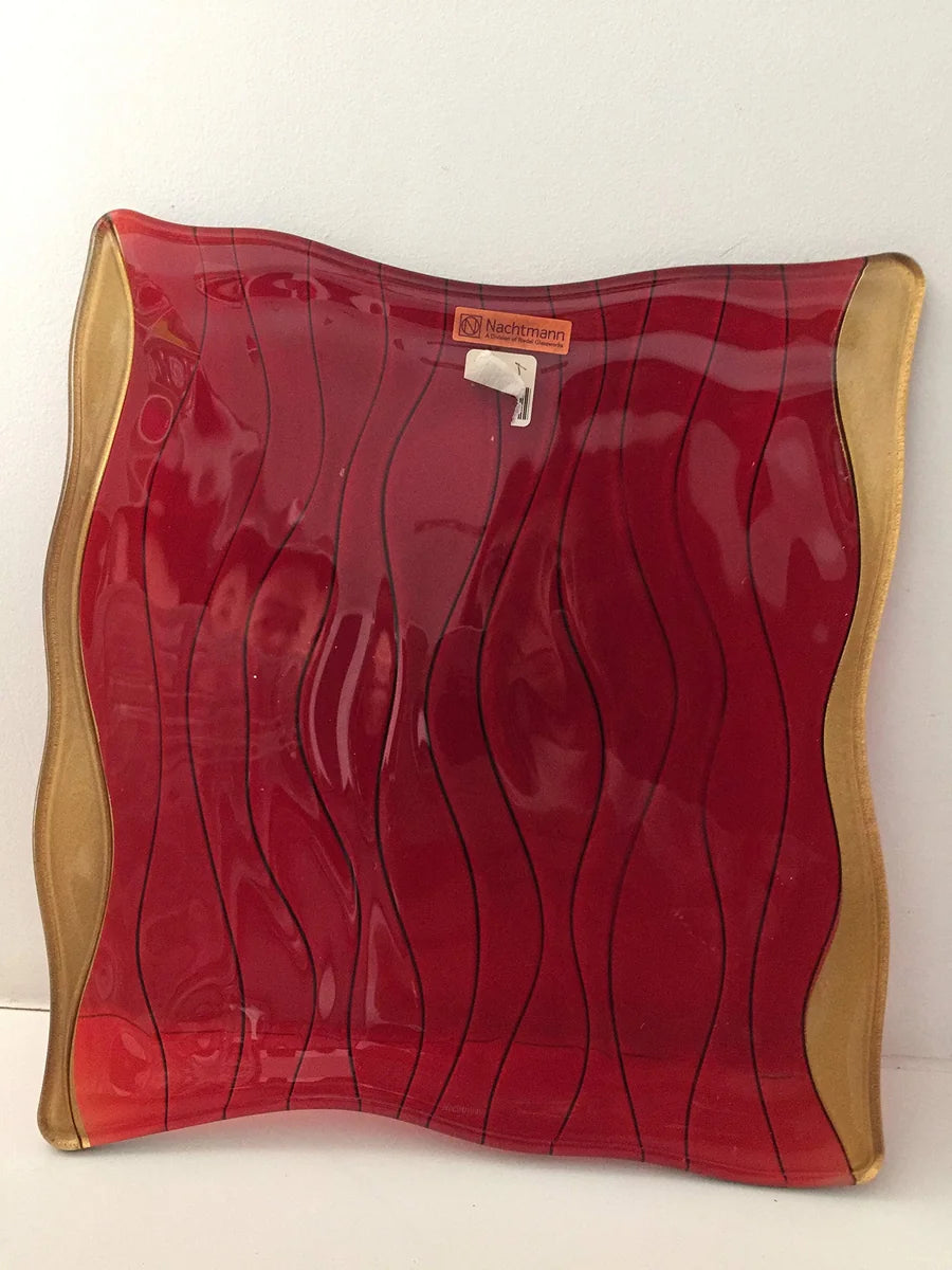 Nachtmann piatto quadrato 30cm cristallo rosso e oro