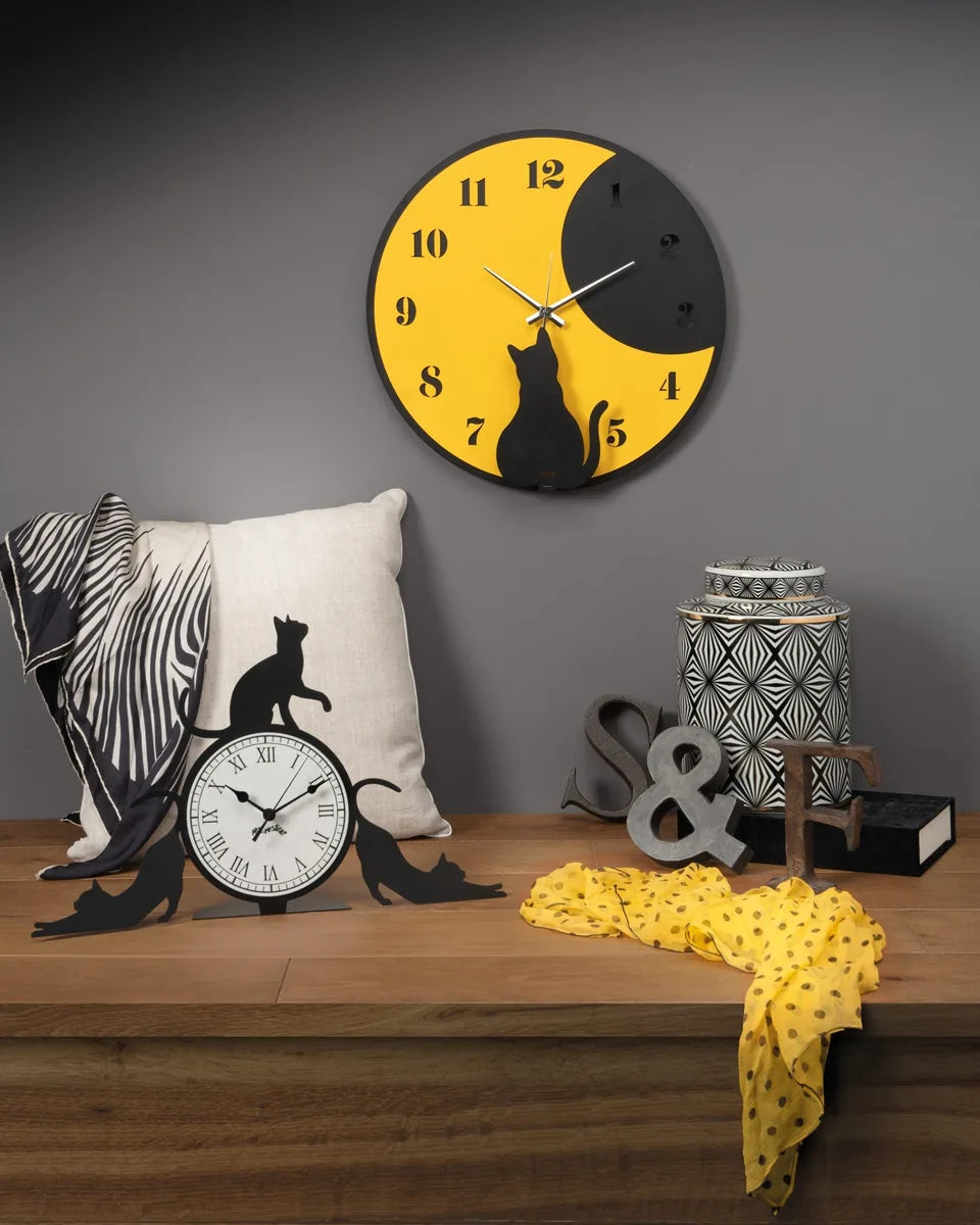 Arti & Mestieri Orologio Da Tavolo Cattitude ferro nero con gatti e quadrante bianco