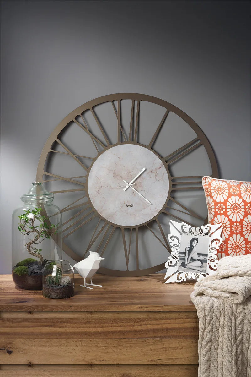 Arti & Mestieri orologio da parete design Big 90 effetto marmo nero travertino ferro