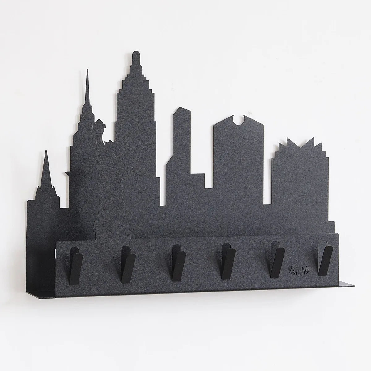 Arti & Mestieri Portachiavi moderno da parete New York ferro Alluminio Nero con skyline