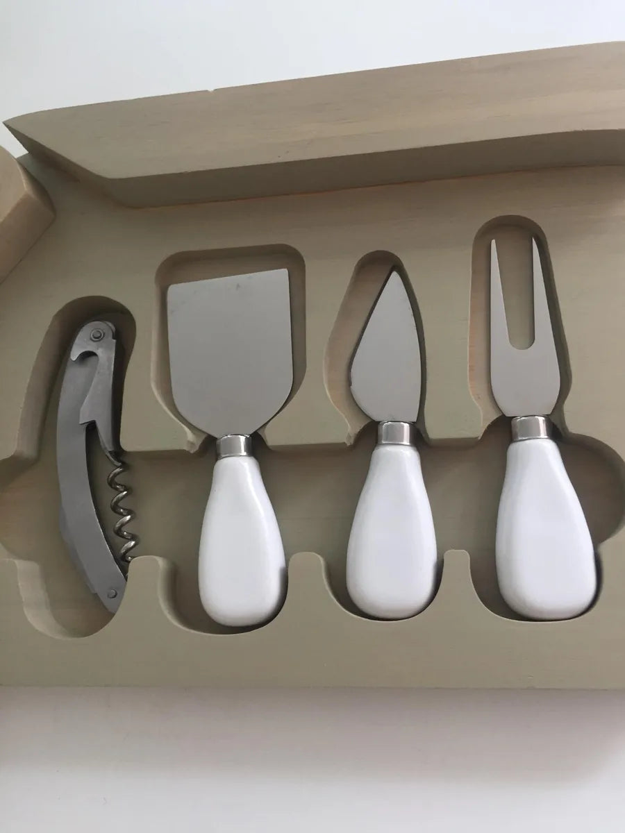 Stilmobili tagliere legno grande set formaggio con acciaio colore bianco naturale
