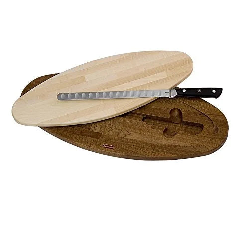 Alexander Tagliere Salmone legno 28cm con coltello forgiato lama satinata manico resina nera