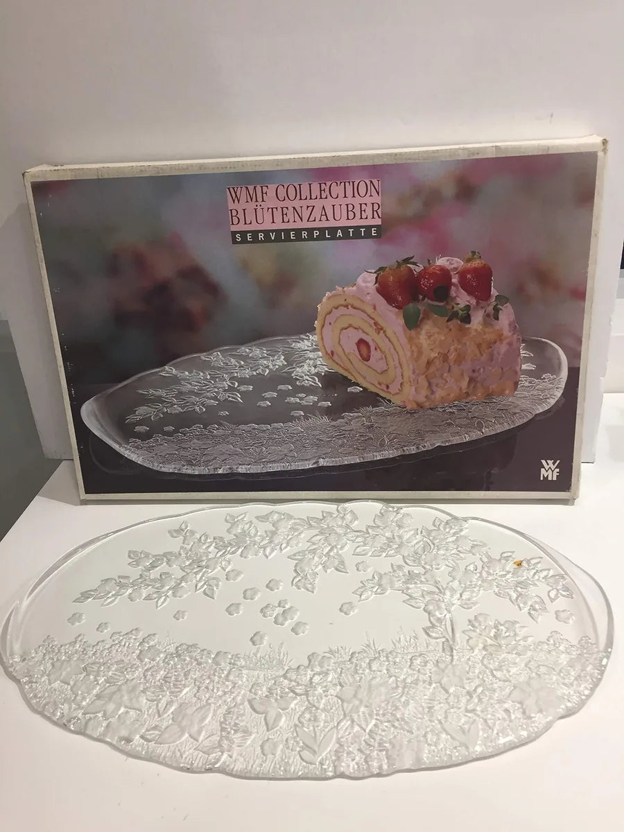 Il mio negozio vassoio dolce cristallino con decori in rilievo 42x26,5 cm