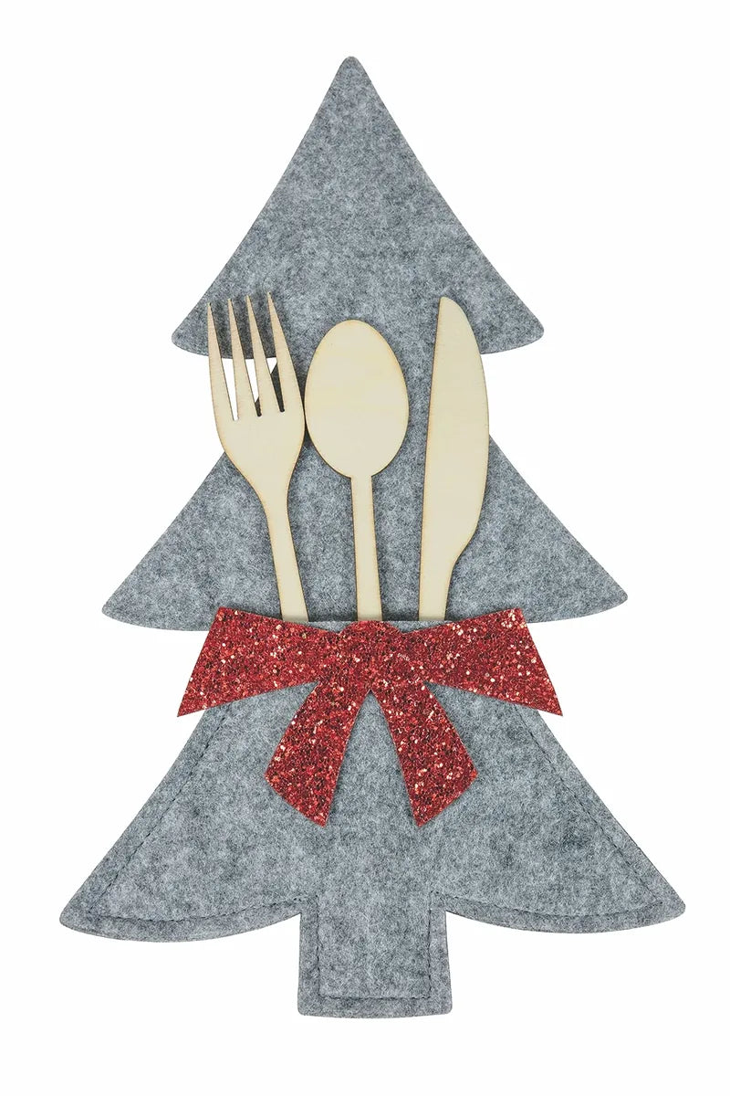 Villa d'Este Home Tivoli Set 2 Alberi Portaposate Xmas in feltro rosso e grigio 19x30cm