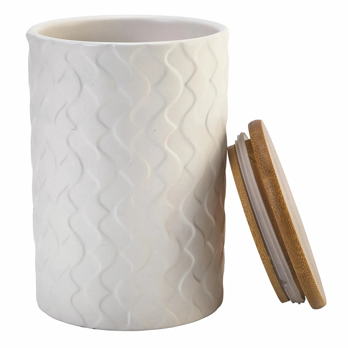 Villa d'Este Home Tivoli Set 3 barattoli ceramica bianca coperchio bambù Shapes Geometrie