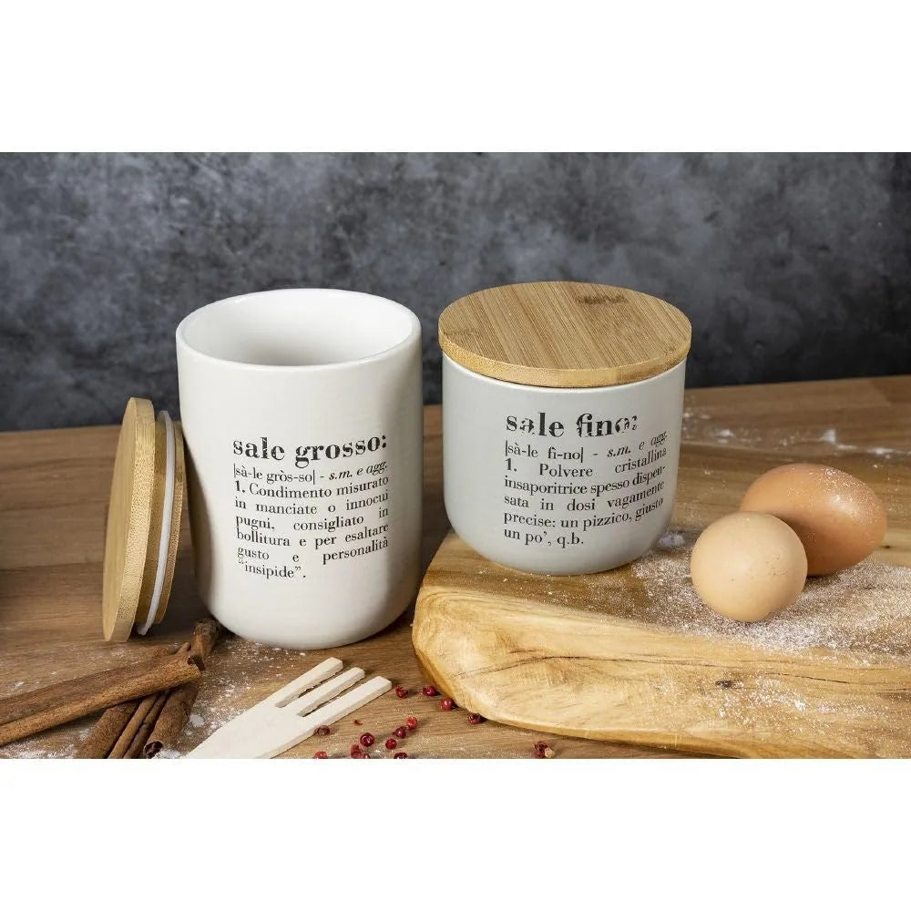 Villa d'Este Home Tivoli barattolo sale Victionary bone china grigio e marrone con tappo bamboo