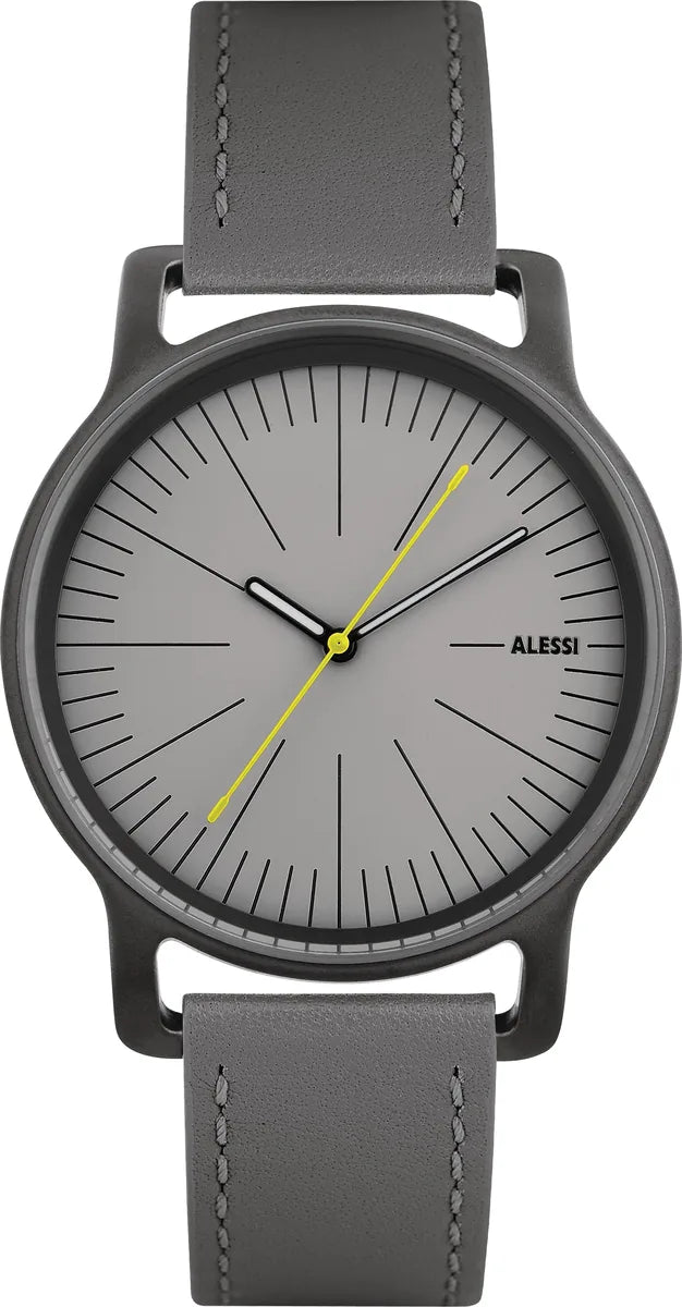 Alessi — AL28002 | Orologio da polso acciaio e pelle grigio — design italiano Alessi