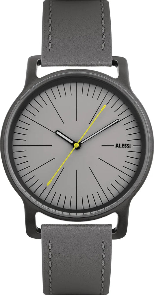 Alessi — AL28002 | Orologio da polso acciaio e pelle grigio — design italiano Alessi