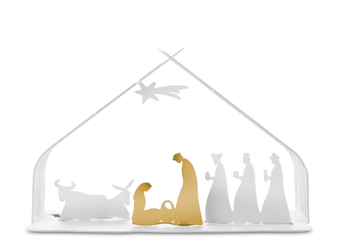 Alessi — Bark Crib BM09 W | Presepe in acciaio bianco e dorato — design italiano Alessi
