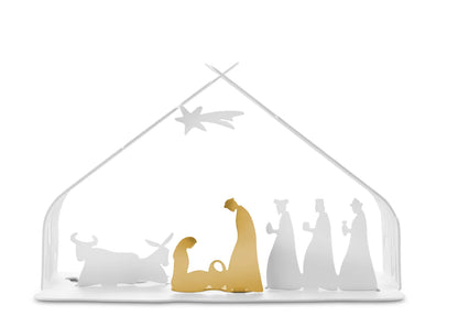 Alessi — Bark Crib BM09 W | Presepe in acciaio bianco e dorato — design italiano Alessi