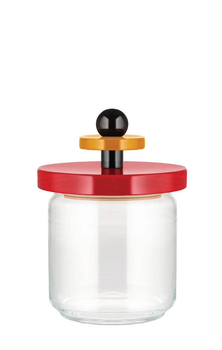 Alessi — ES16/75 | Barattolo ermetico Sottsass in vetro e faggio — design italiano Alessi