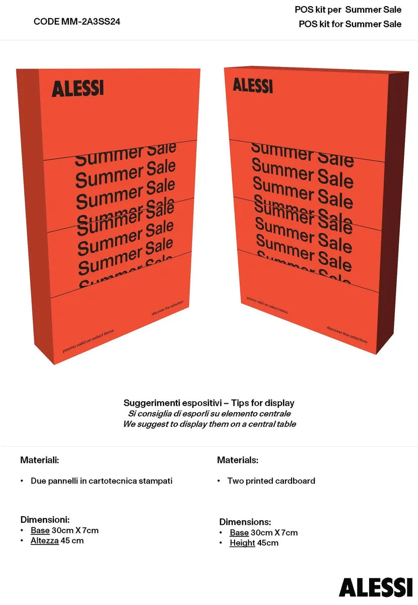 Alessi — MM-2A3SS24 | Kit Espositori Summer Sale, 2 Pannelli A3 — design italiano Alessi