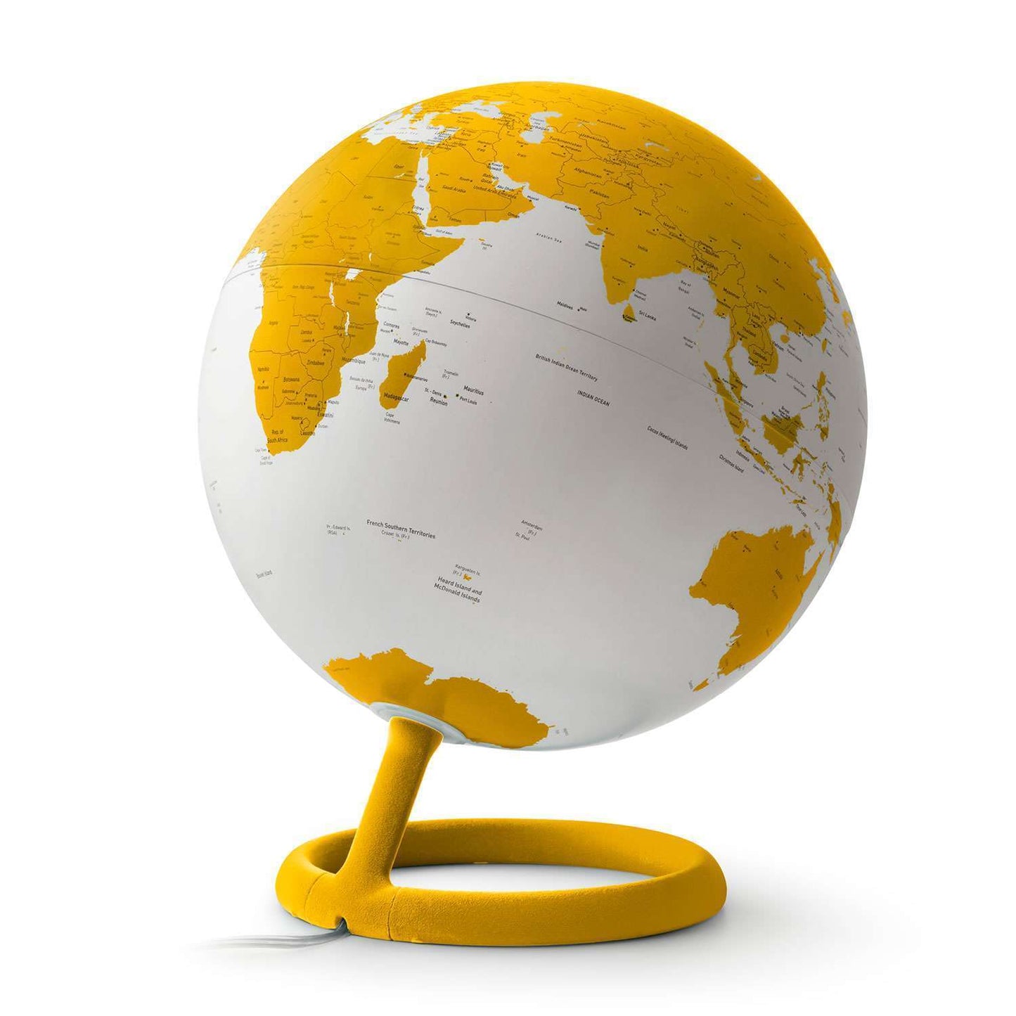 Atmosphere Evolve Velvet Ambra — sfera illuminata e base in velluto giallo