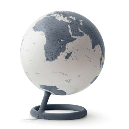 Atmosphere Evolve Velvet Pirite — lampada mappamondo con base in velluto grigio metallico