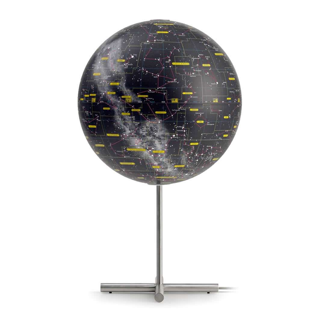 Atmosphere Heavens Posh Edition — lampada mappamondo celeste National Geographic, vista frontale