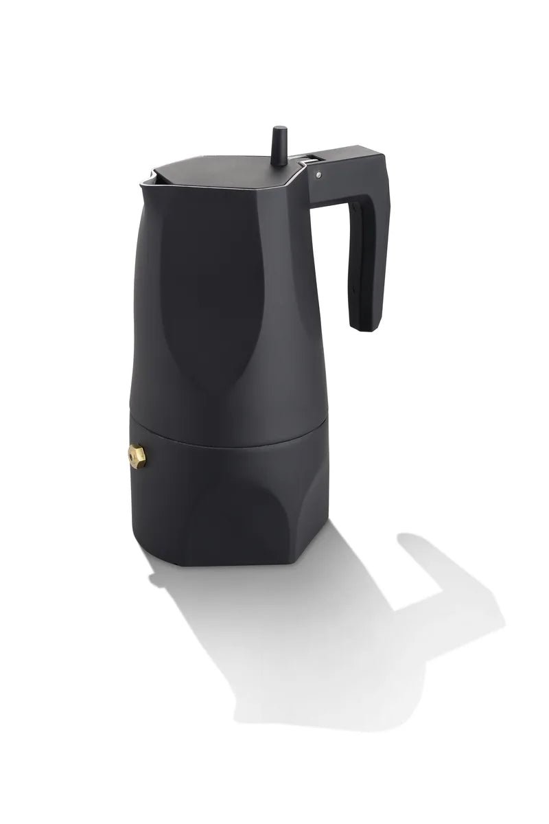 Alessi — Ossidiana MT18/3 B | Caffettiera espresso in alluminio nero — dettaglio