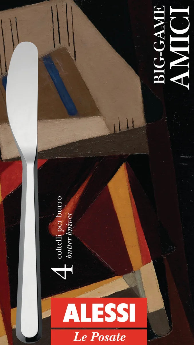Alessi — Amici BG02/37S4 | Set 4 coltelli da burro in acciaio 18/10 — dettaglio