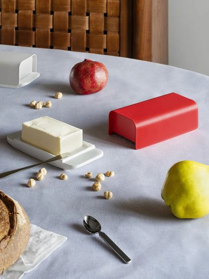 Alessi — Mattina BG04 R | Burriera in porcellana e acciaio rosso — dettaglio