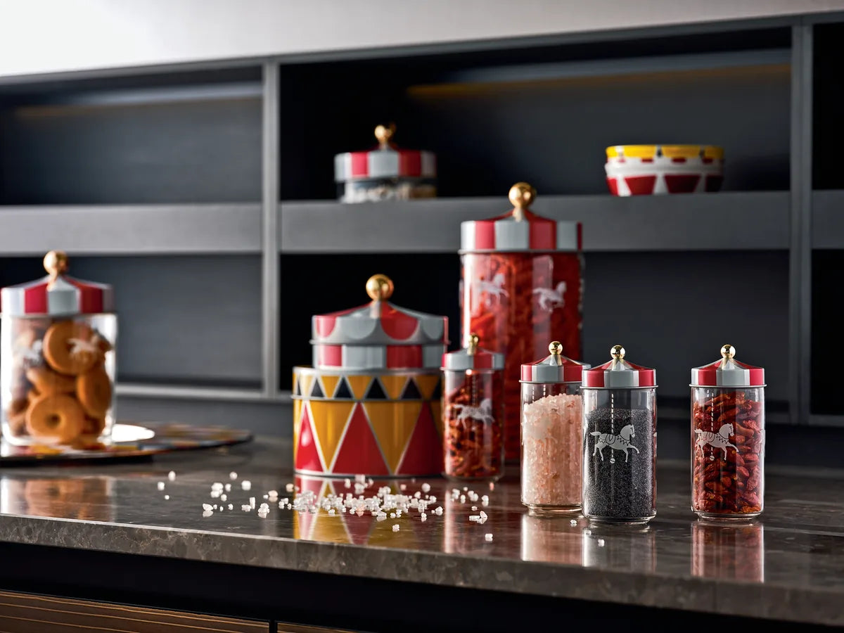 Alessi — Circus MW68S2 | Set spezie in vetro serigrafato Wanders — dettaglio