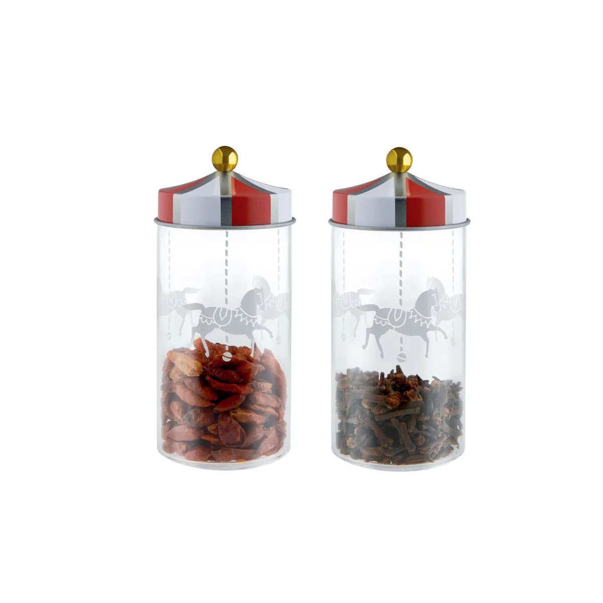Alessi — Circus MW68S2 | Set spezie in vetro serigrafato Wanders — vista laterale