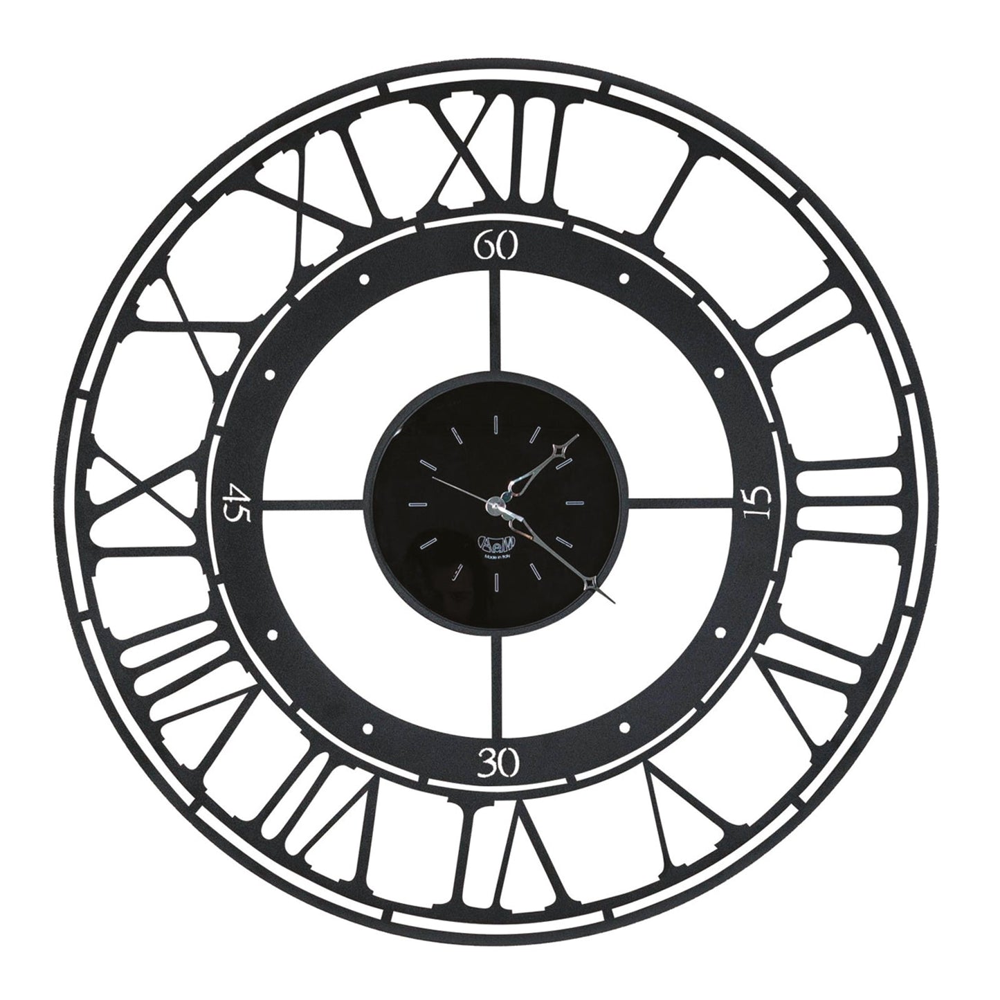 Arti & Mestieri Koros 71 orologio da parete nero ferro e vetro specchiato diametro 70 cm