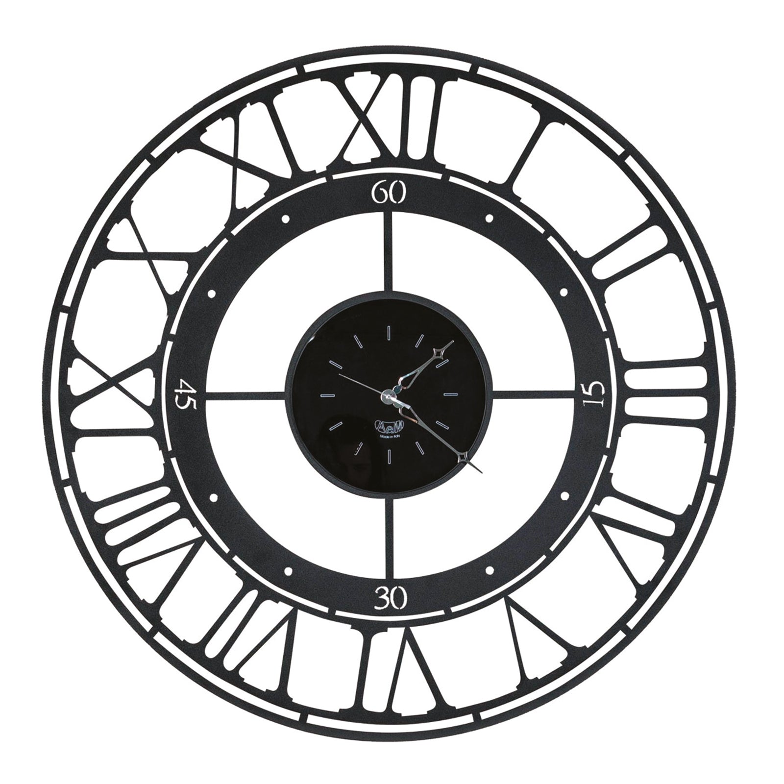 Arti & Mestieri Koros 71 orologio da parete nero ferro e vetro specchiato diametro 70 cm