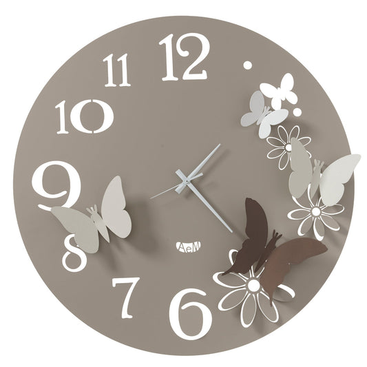 Arti & Mestieri orologio da parete Butterfly Flowers grande colore sabbia e bronzo in ferro lavorato artigianalmente