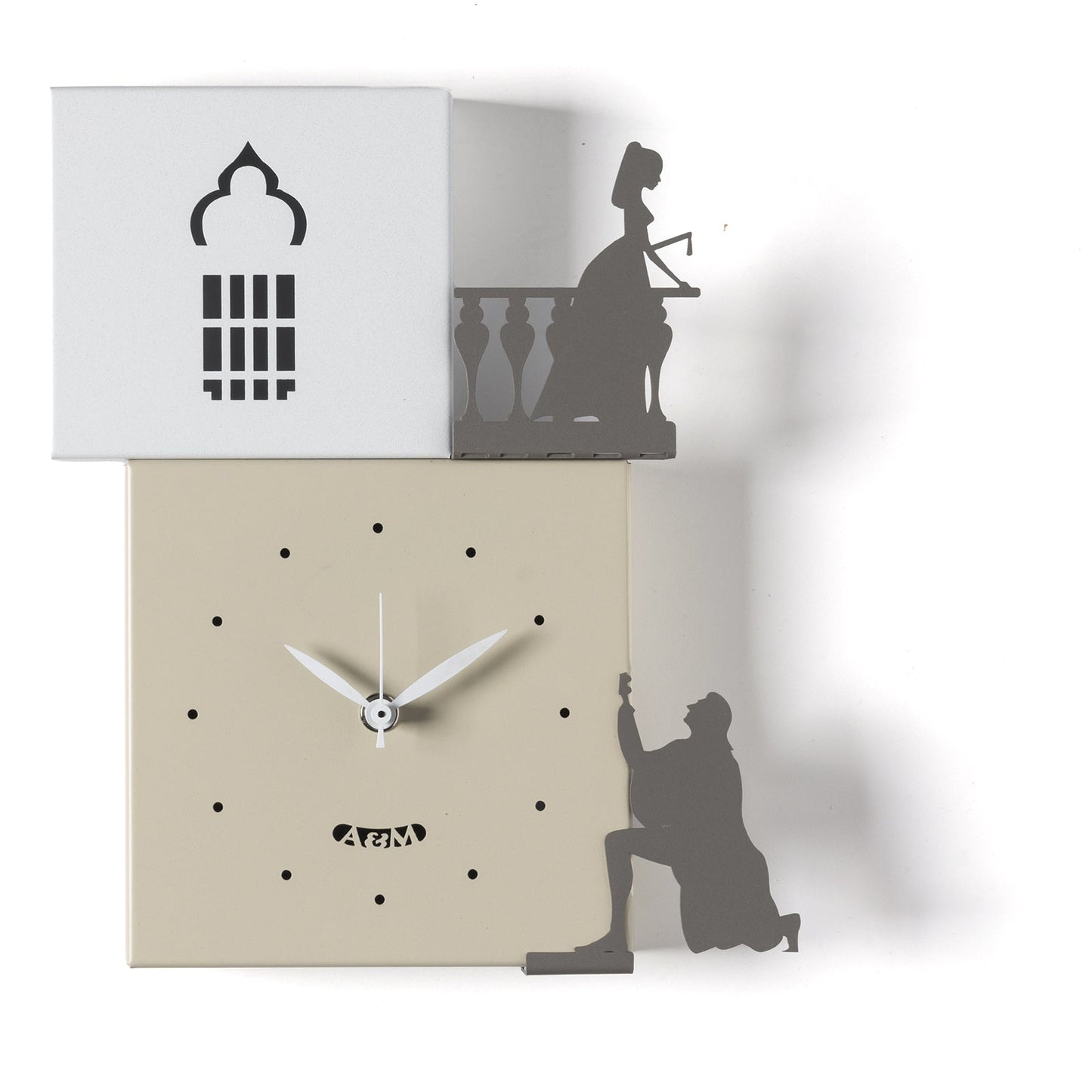 Arti & Mestieri orologio da parete Romeo e Giulietta crema bianco marmo fango ferro lavorato artigianalmente